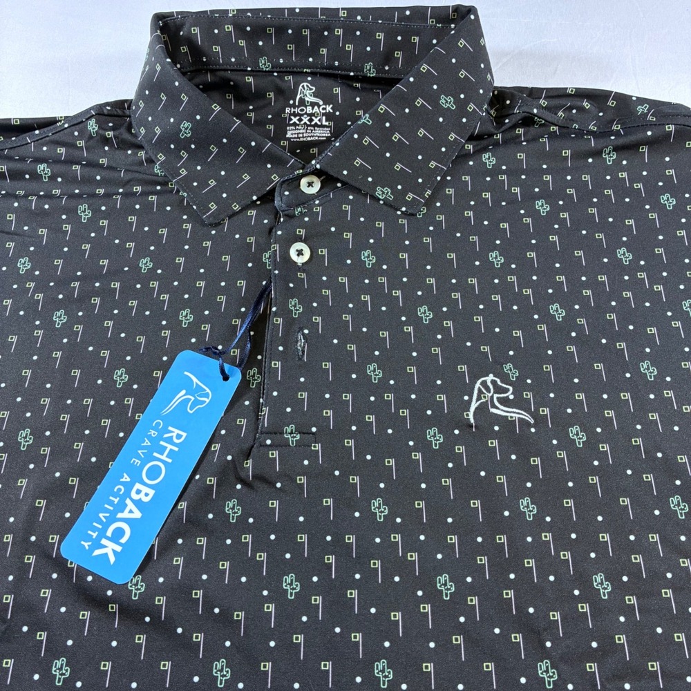 Rhoback The Scottsdale Performance Golf Polo Shirt Mens 3XL Black Cactus Print